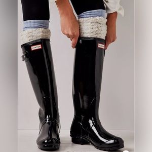 Hunter knee high original black gloss winter rain Wellington boots